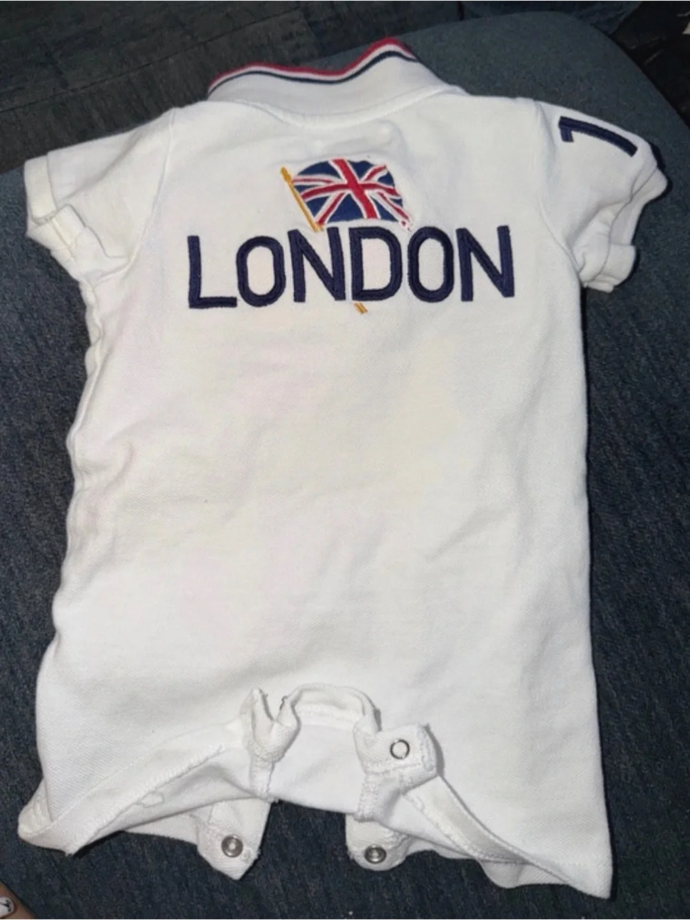 Ralph Lauren White Polo-Style Baby One-Piece with Navy Pony